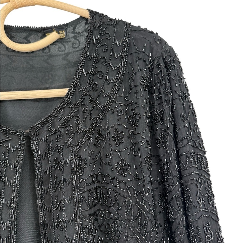 Vintage Black Beaded Silk Jacket Evening Top 100% Pure Silk Size L Y2K 80s 90s - Picture 7 of 16